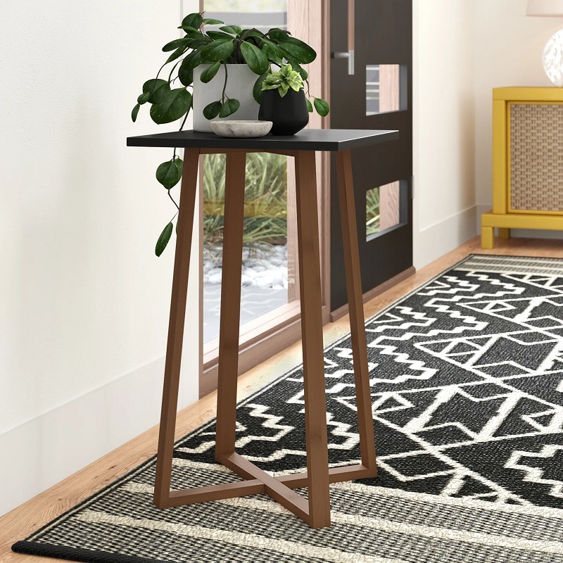 Black and wood plant stand