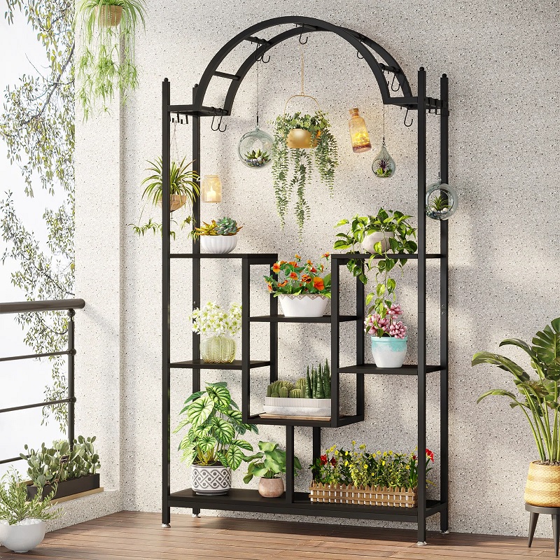 Tall outdoor plant stand made from metal