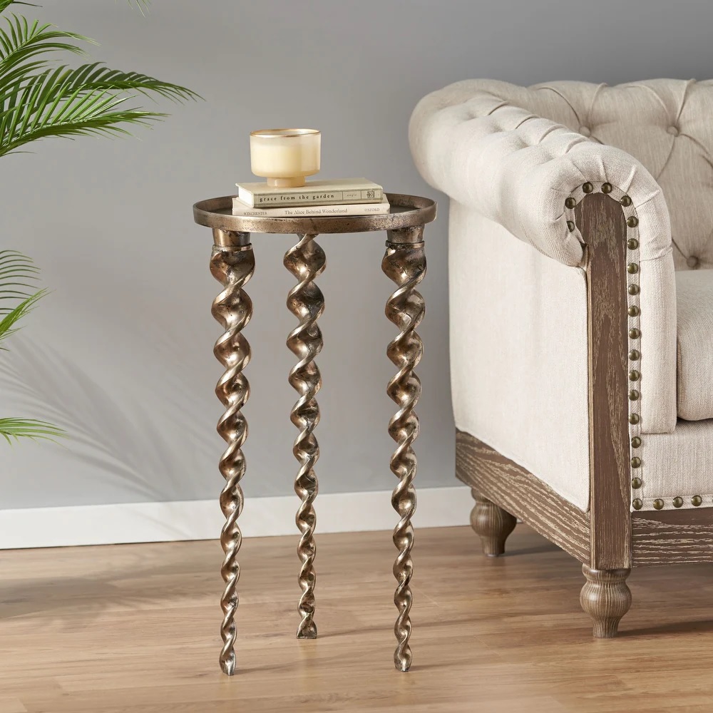 Round end table with spiral legs