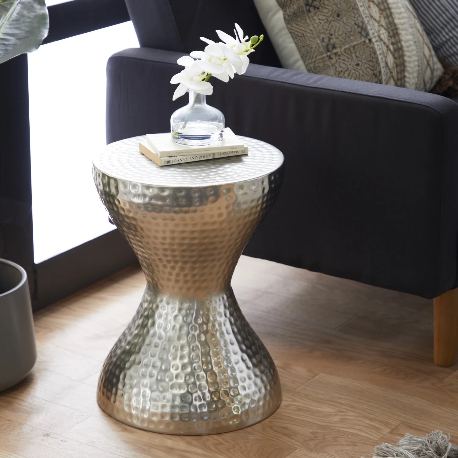 Hammered silver end table