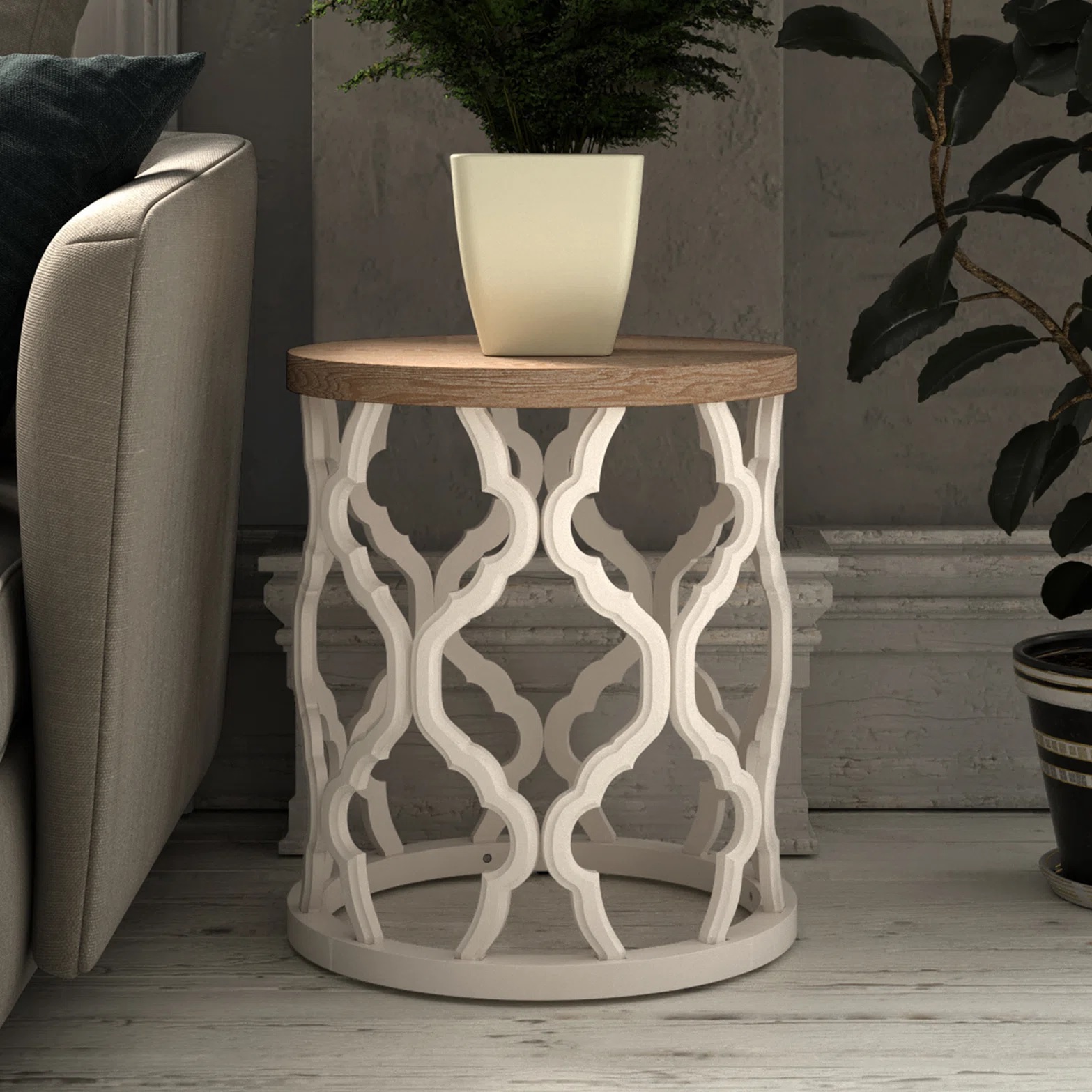 End table with trellis sides