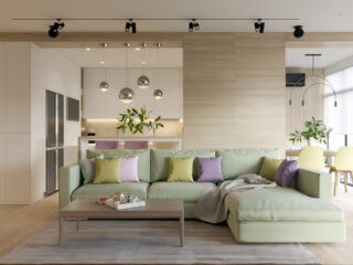 Pastel Accents Over Expansive Light Wood In Two Modern Homes