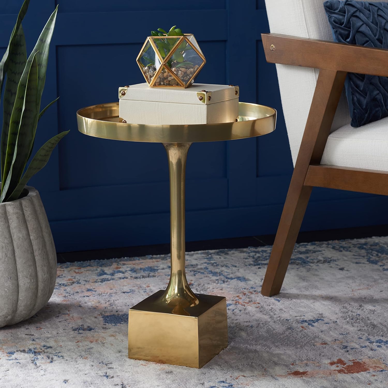 Brass pedestal end table