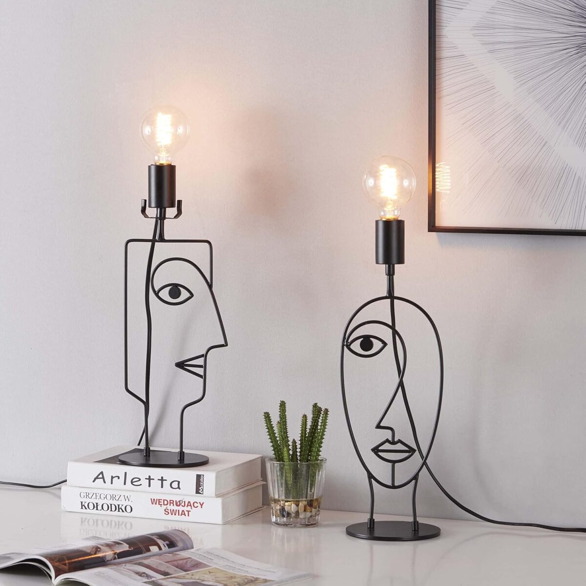 Man woman face shaped table lamps