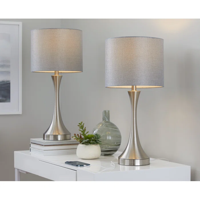 Nickel ultra modern table lamp set