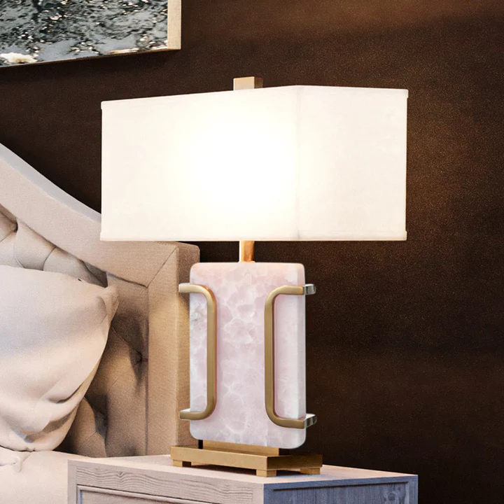 Pale pink natural stone table lamp