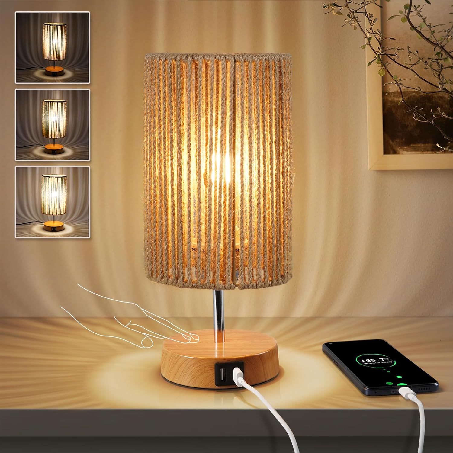 touch rattan bohemian table lamp bedroom