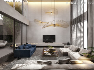 A Luxury Apartment with Comfortable Furniture and a Double Height Ceiling