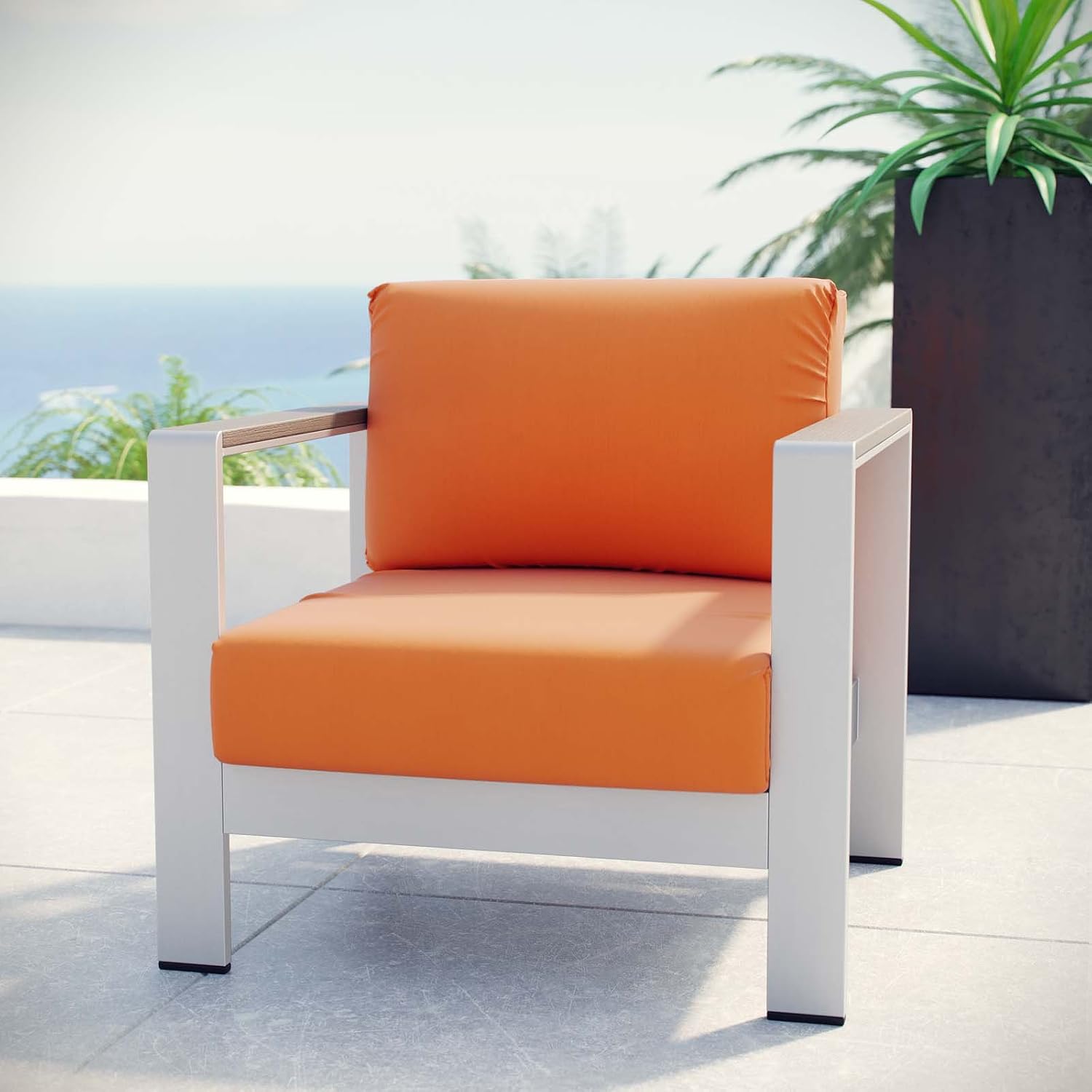 white and orange modern outdoor armchair