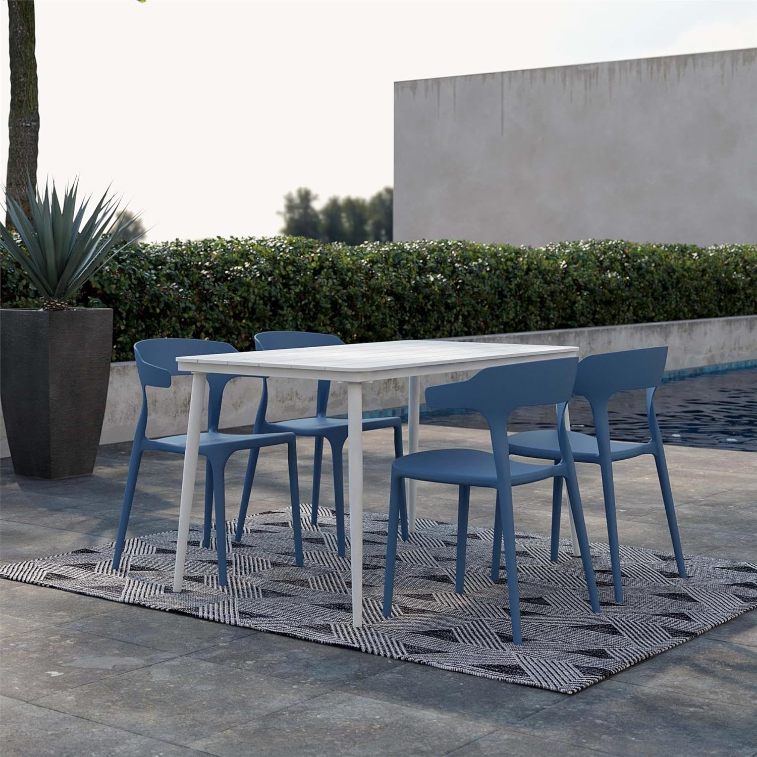 french blue outdoor dining chairs with modern style