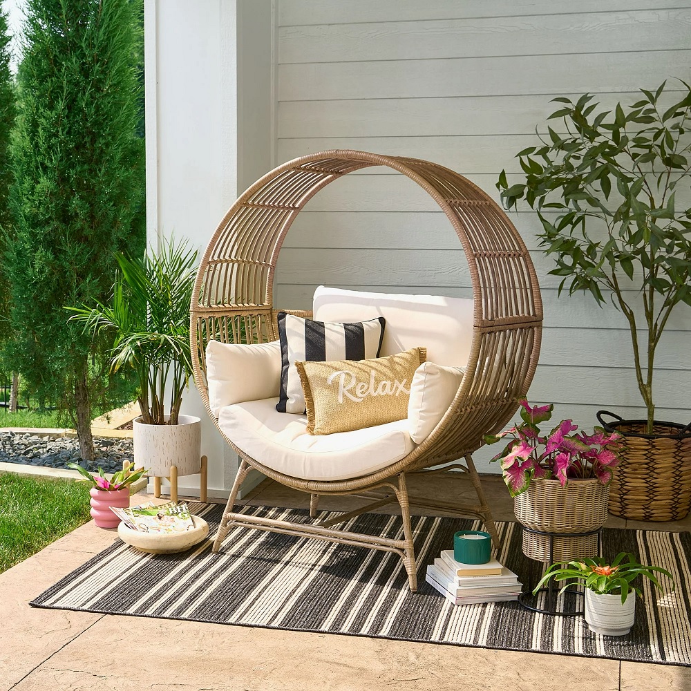 ring shaped modern outdoor armchair made from wicker