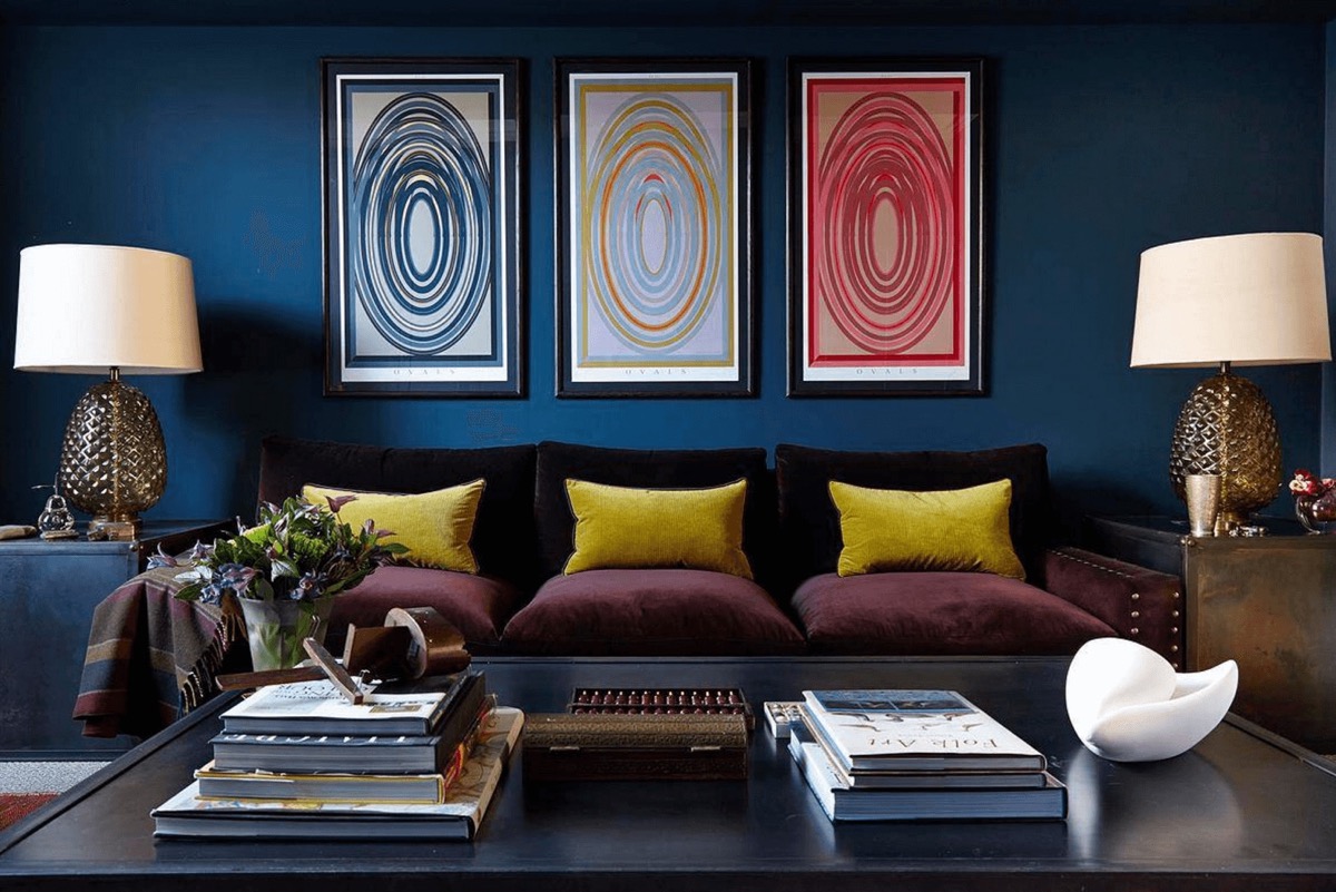 An Interesting Black And Blue Living Room Interior Design Ideas By
