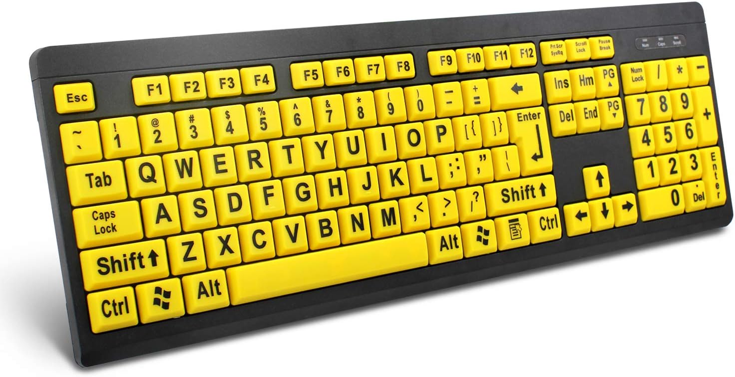 Oversized print yellow and black keyboard