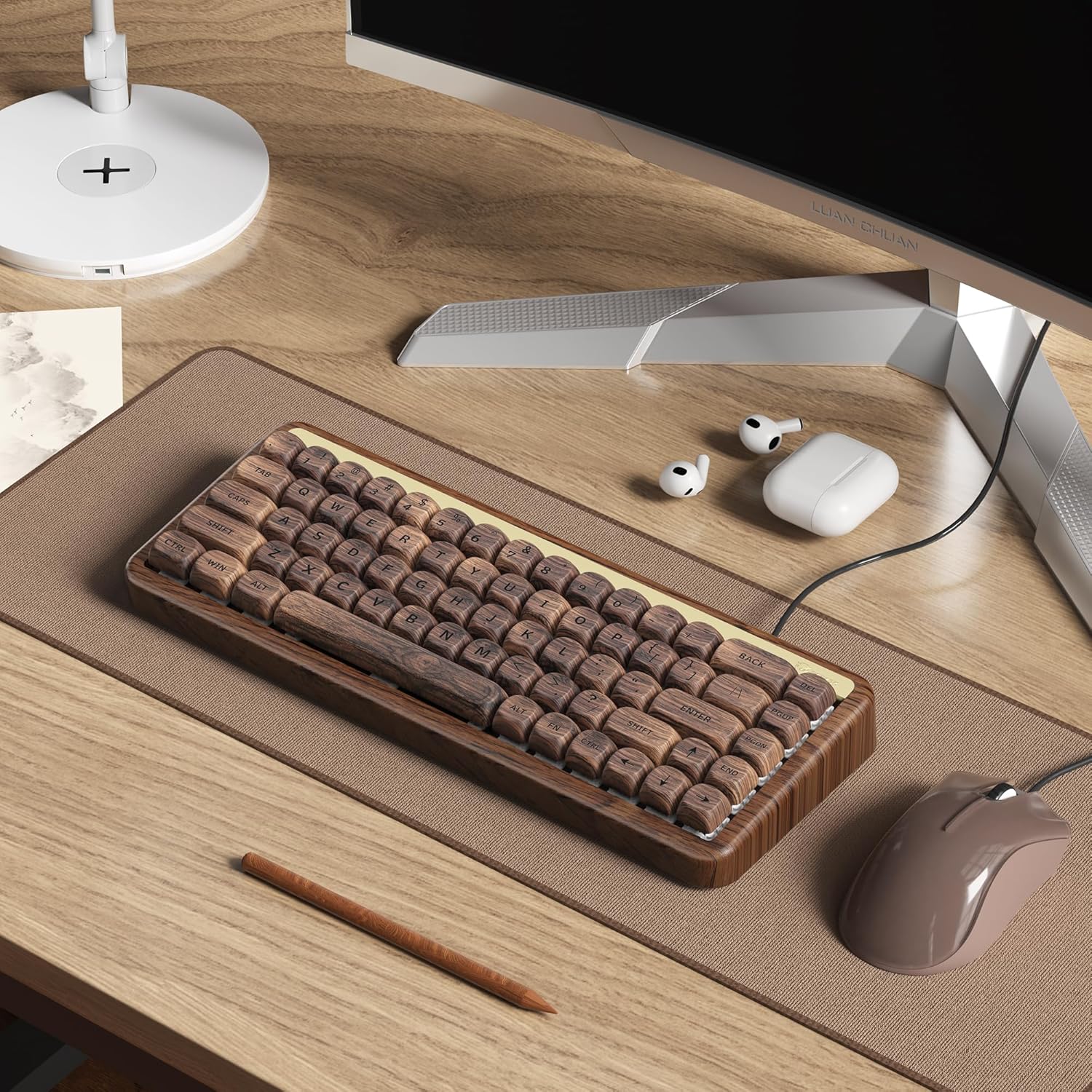 Walnut wooden case keyboard