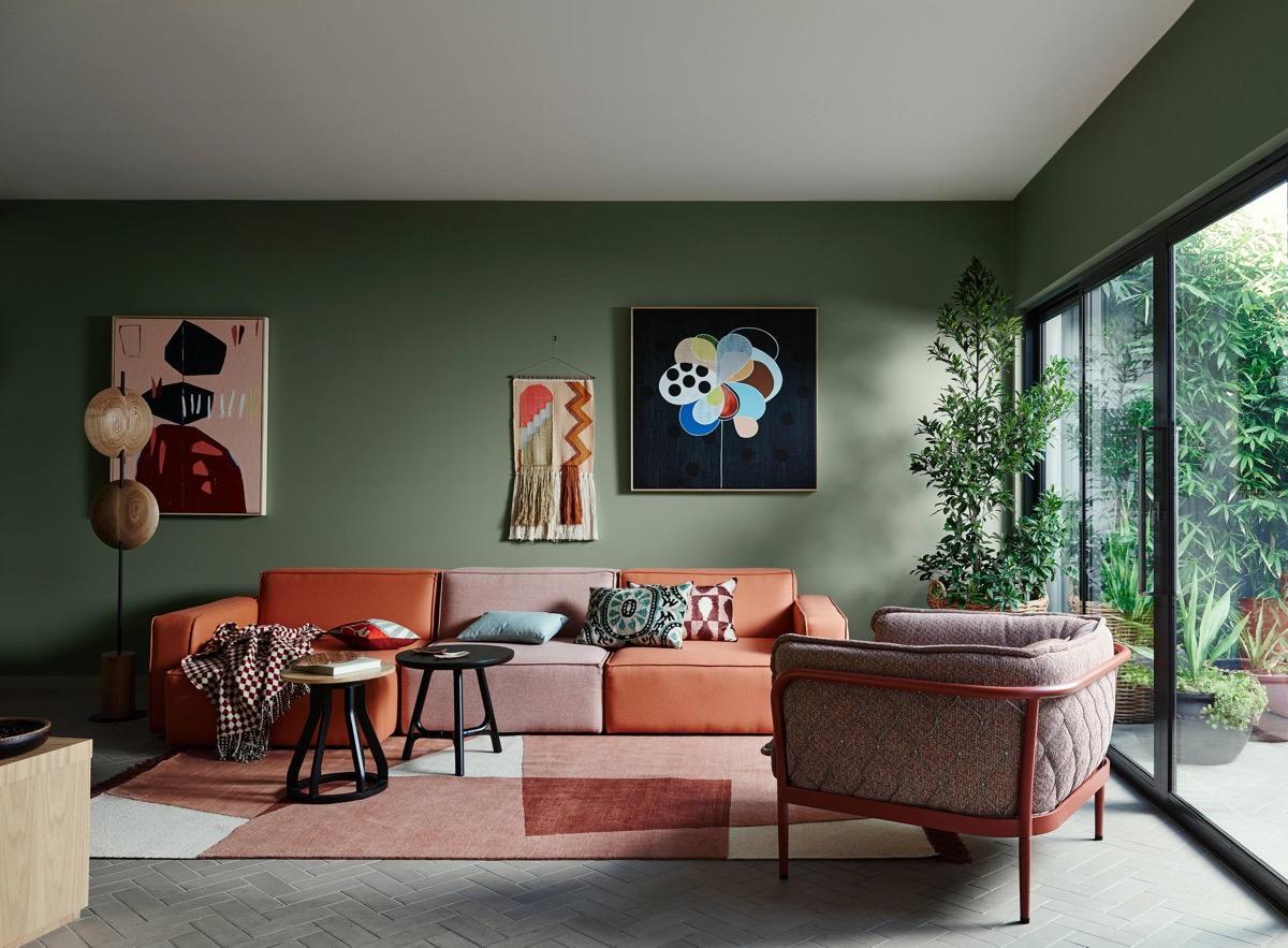 Olive Green And Orange Living Room