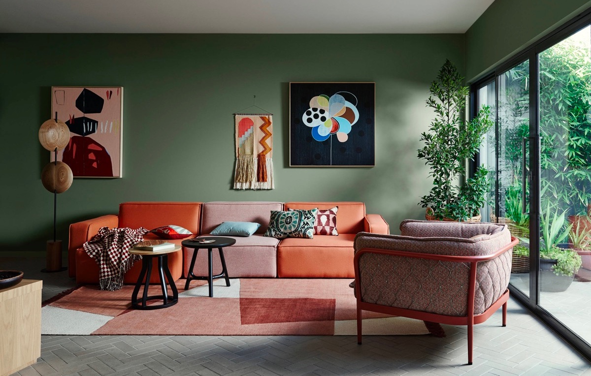 brown and green combination for living room theme