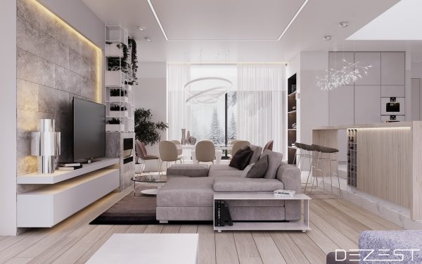 Modern Neutral Living Room With Gray Sectional Couch | Interior Design ...