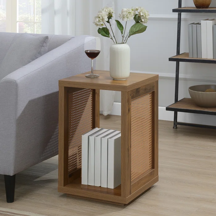 Brown woven rattan side table