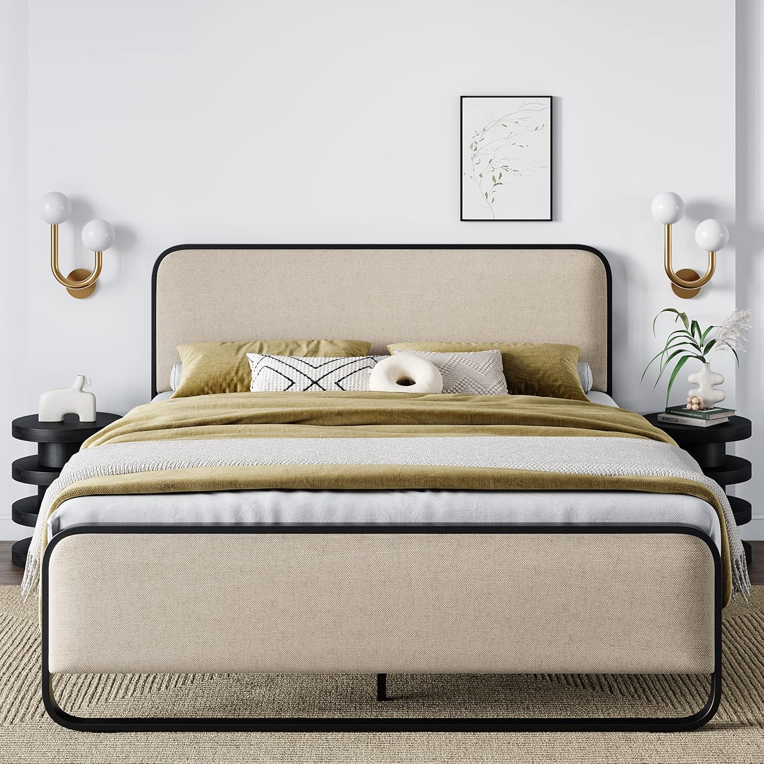 Beige metal platform bed