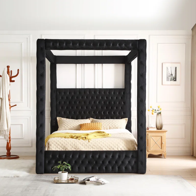 Black canopy platform bed