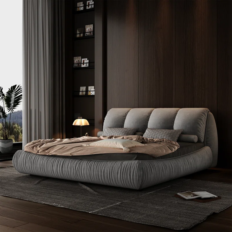 Ergonomically designed gray platform bed