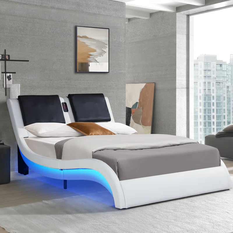 LED platform bed with bluetooth and massage