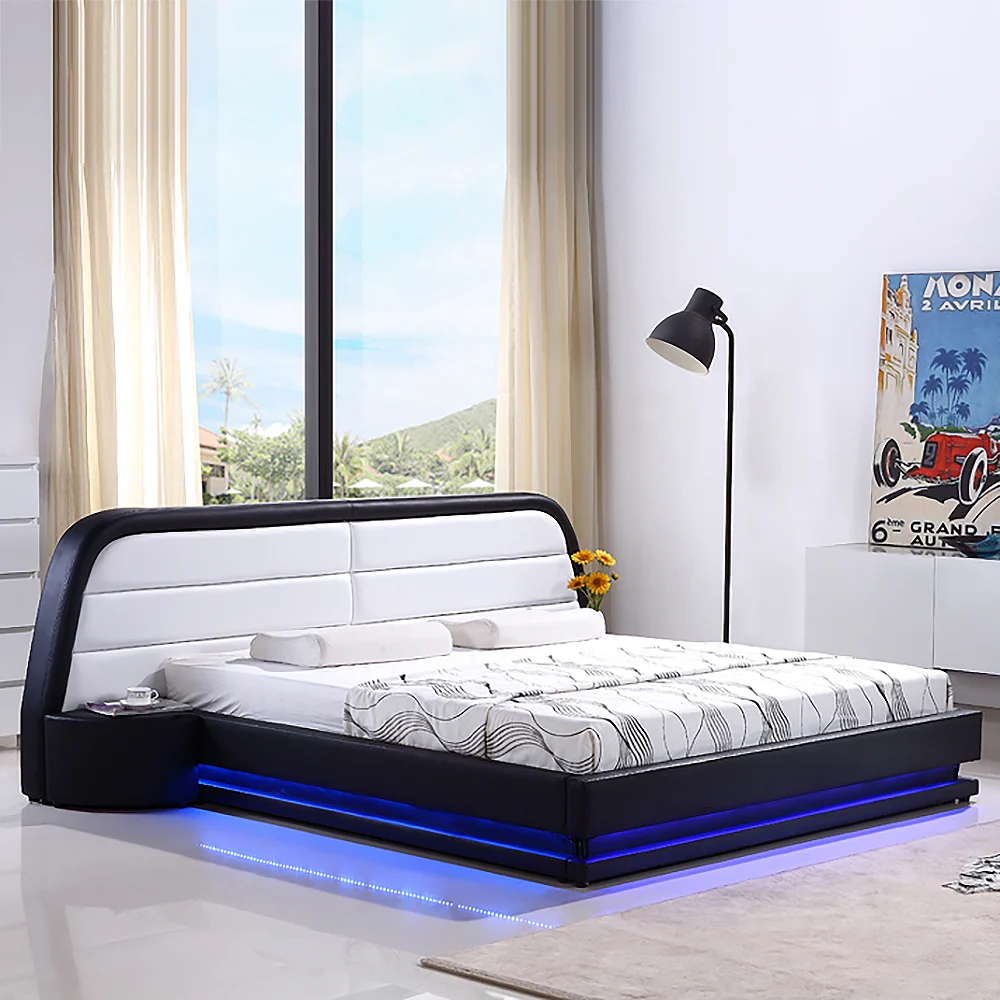 LED platform bed with nightstand