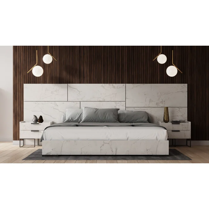 White marble finish platform bed