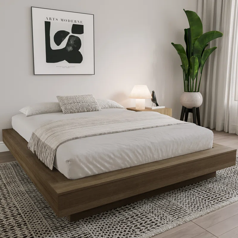 Wood platform bed without headboard