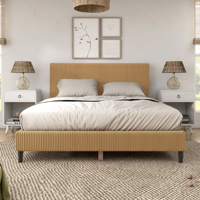 Yellow corduroy platform bed