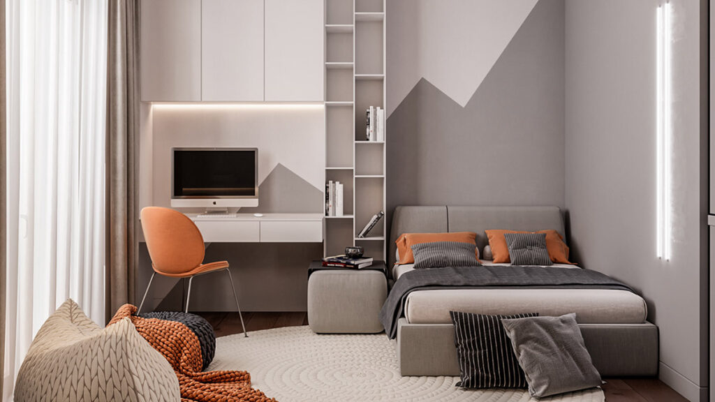 Grey and orange bedroom | Interior Design Ideas