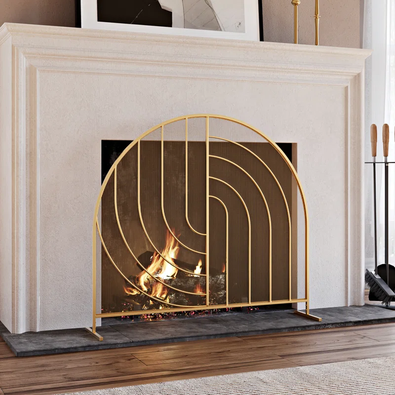 Arch shape gold fireplace screen