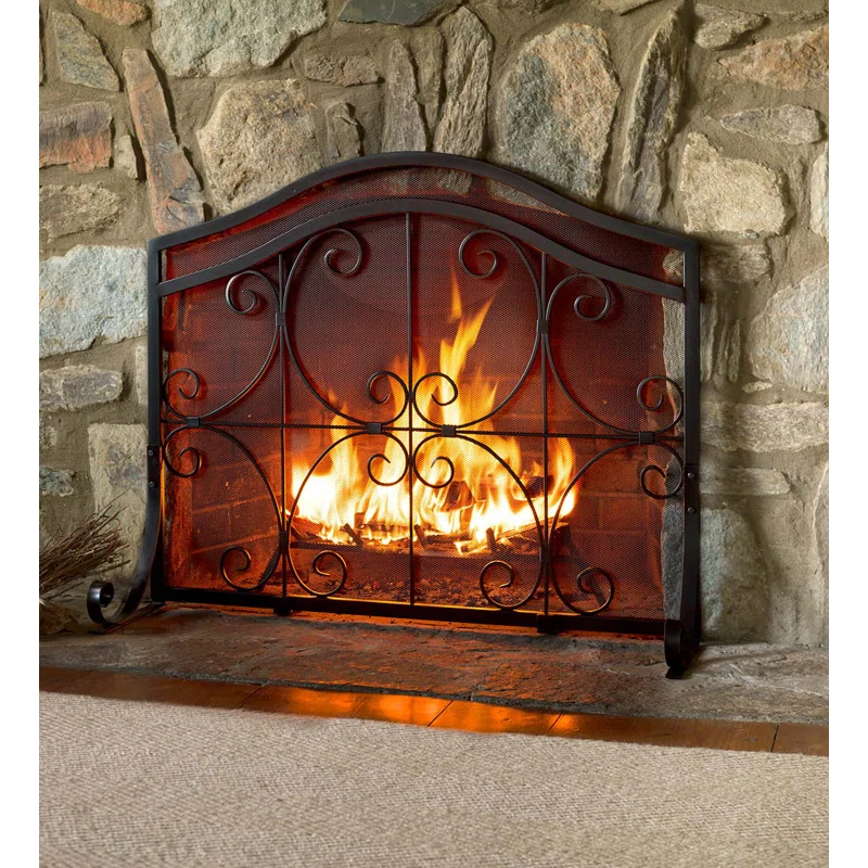 Crest iron scrollwork fireplace screen