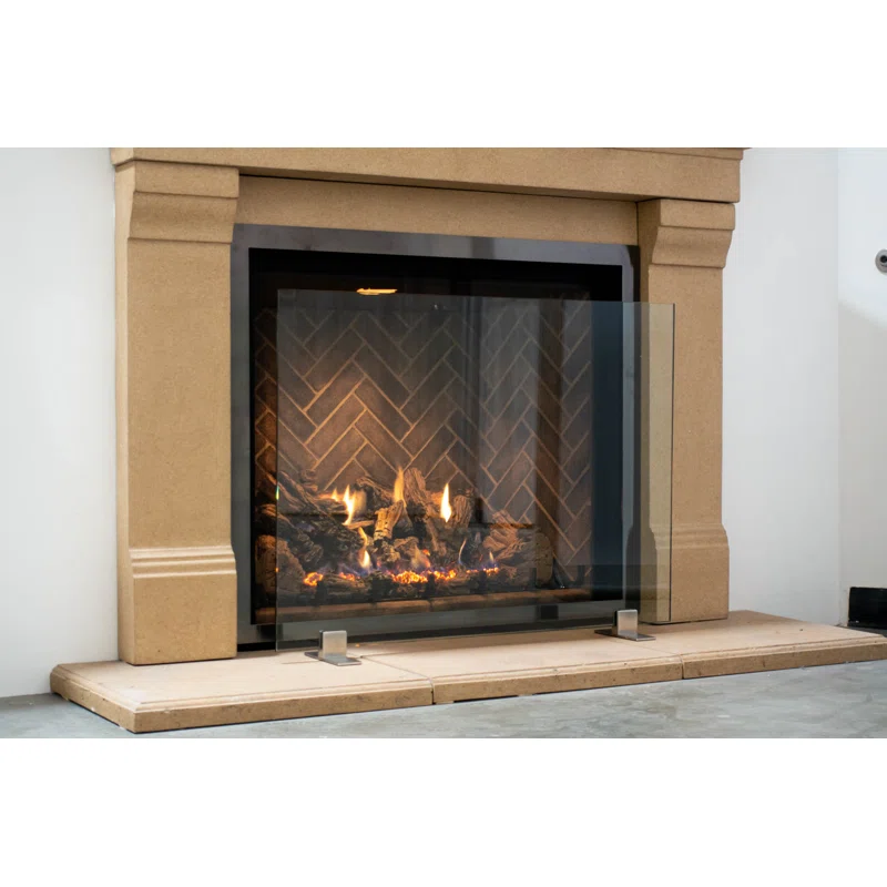 Free standing glass fireplace screen