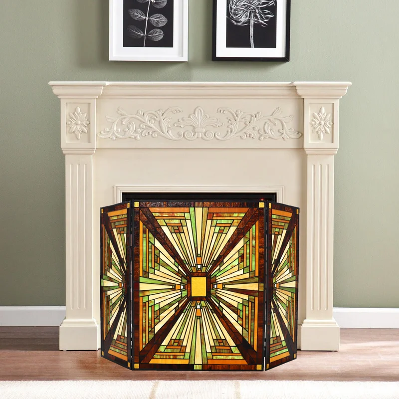 Stained glass tiffany style fireplace screen