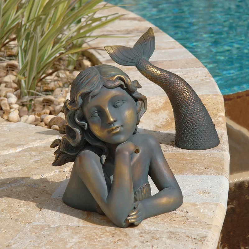 Two-piece outdoor mermaid statue