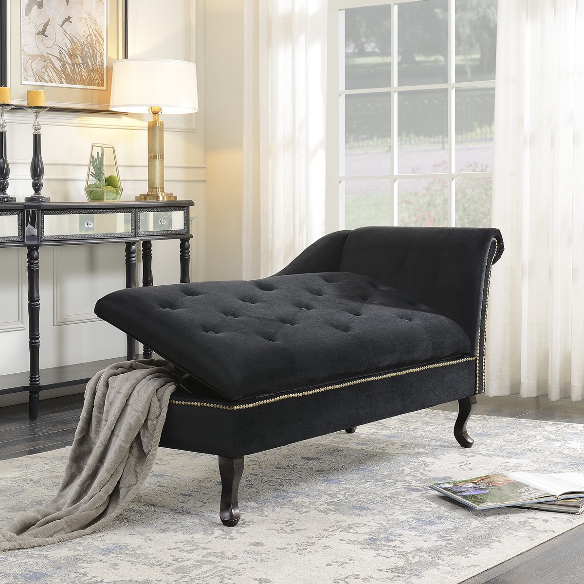 Black storage chaise