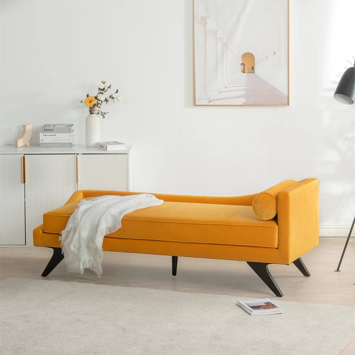 Bright yellow chaise lounge