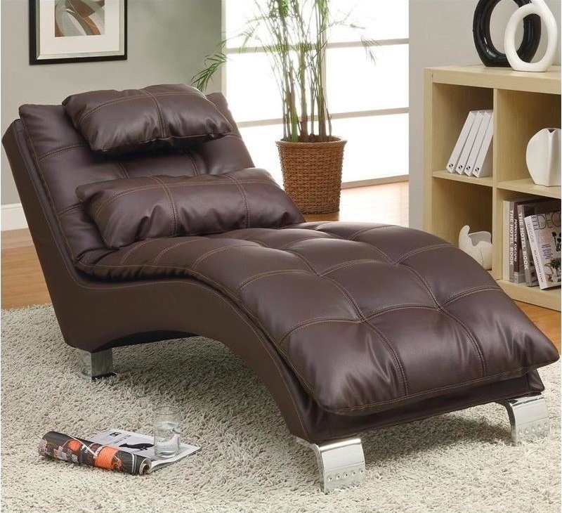 Plush brown leather chaise lounge