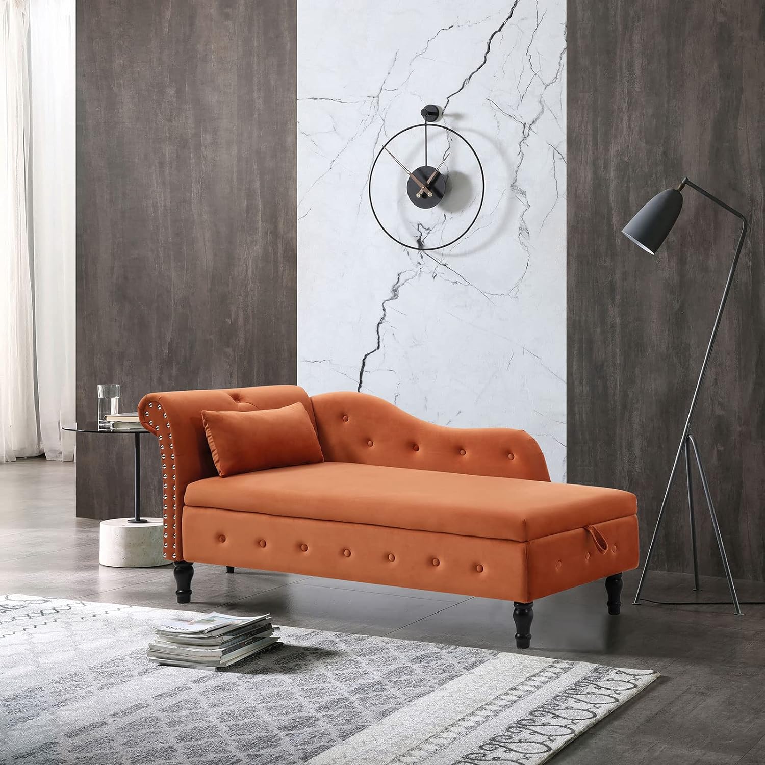 Bright orange storage chaise lounge