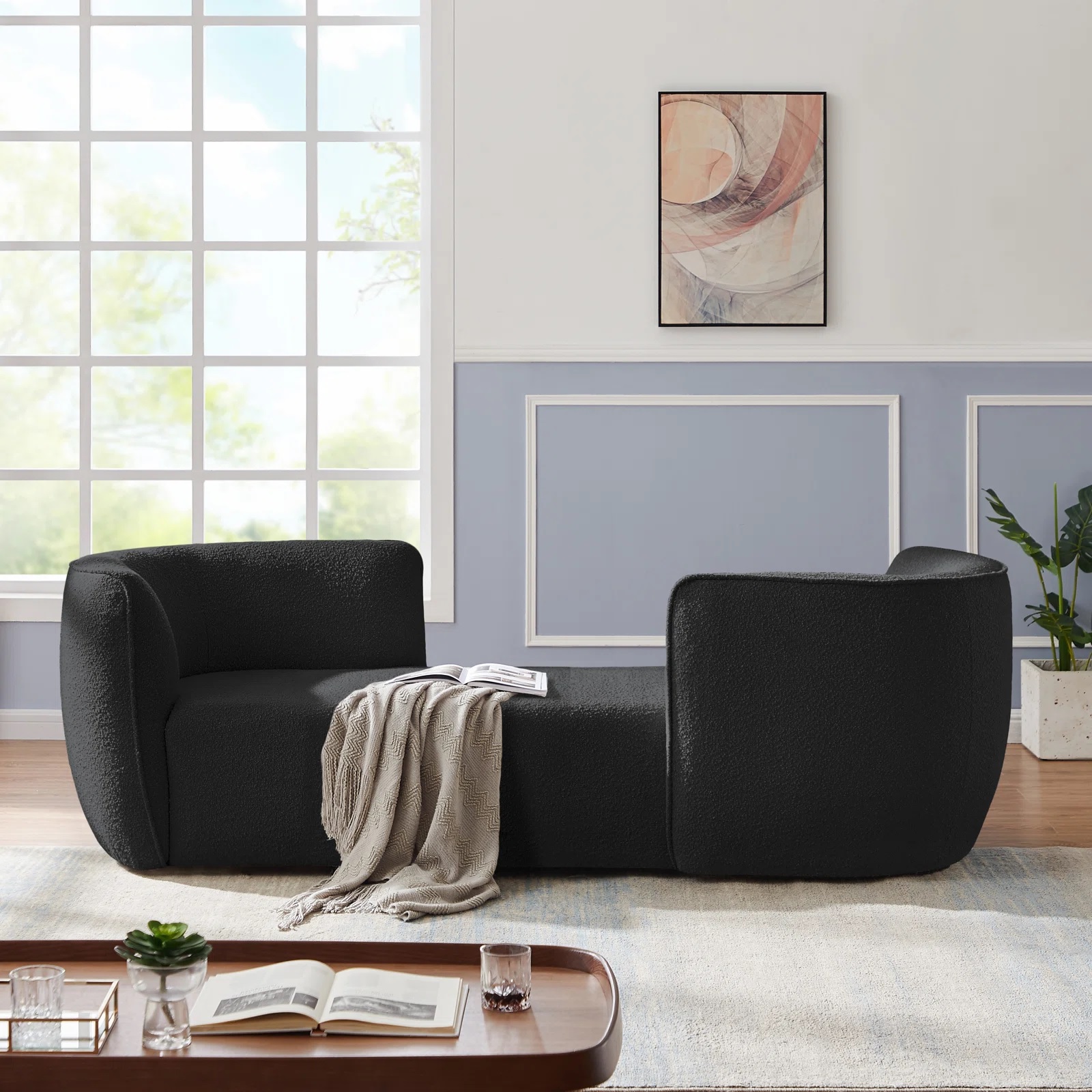 Modern black tete-a-tete chaise lounge