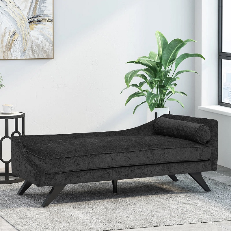 An all-black chaise with tapered legs