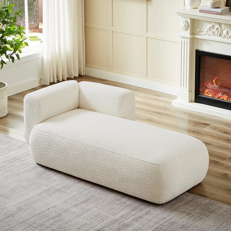 Minimalist chaise with boucle upholstery