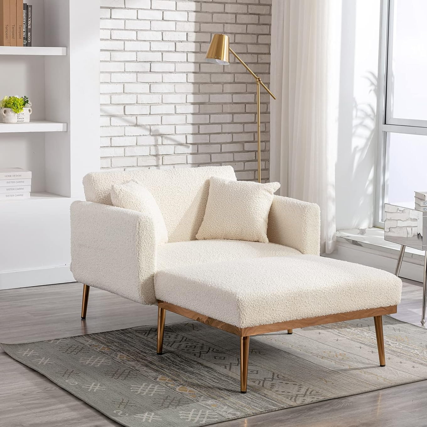 White armchair chaise with gold details