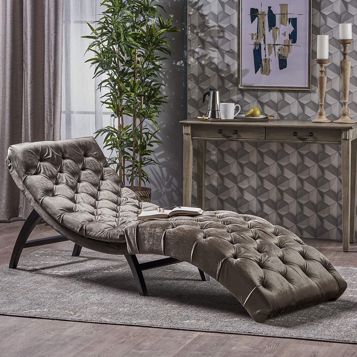 Long tufted chaise lounge