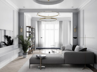 Grey Based Neoclassical Interior Design With Muted & Metallic Accents