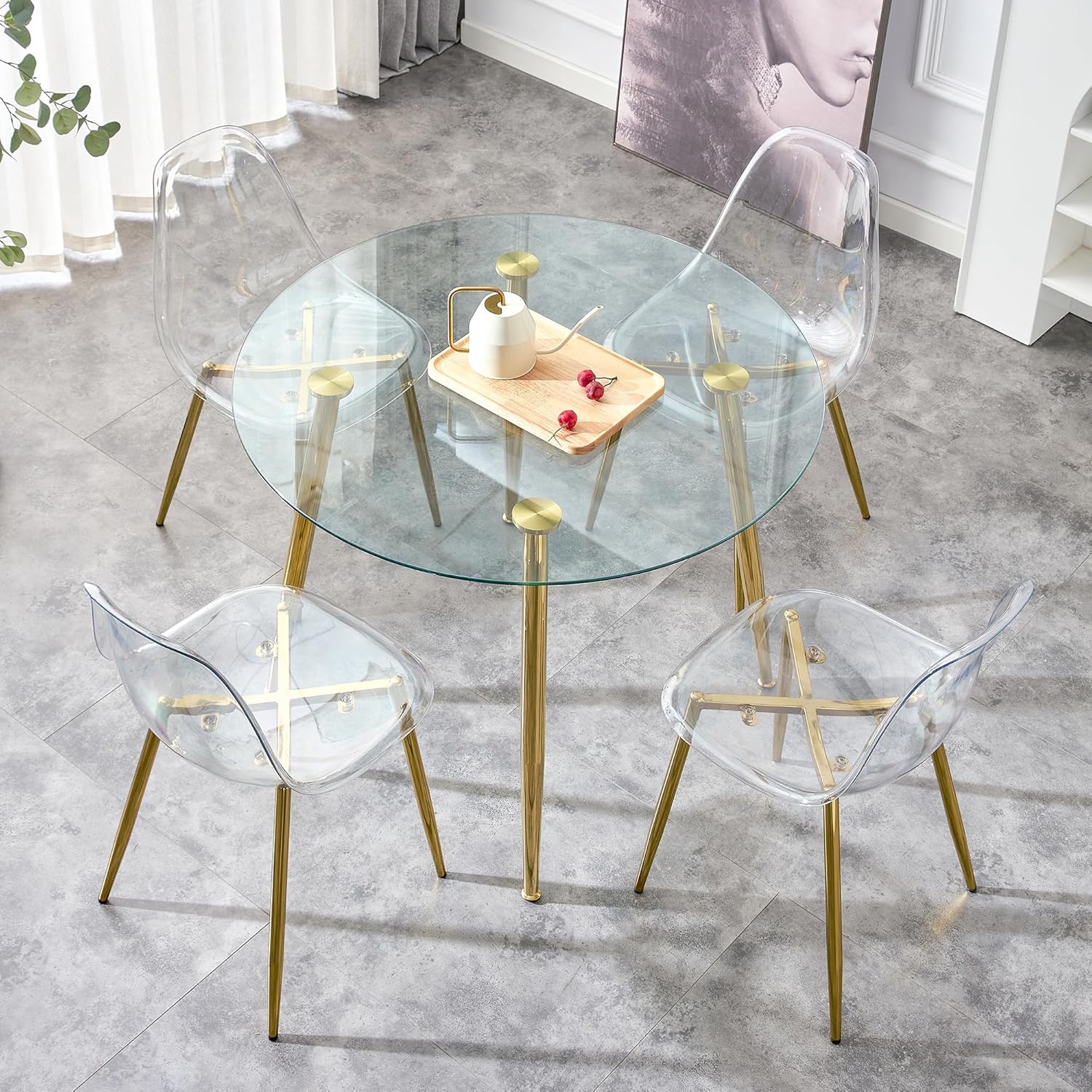 Glass round dinning table set