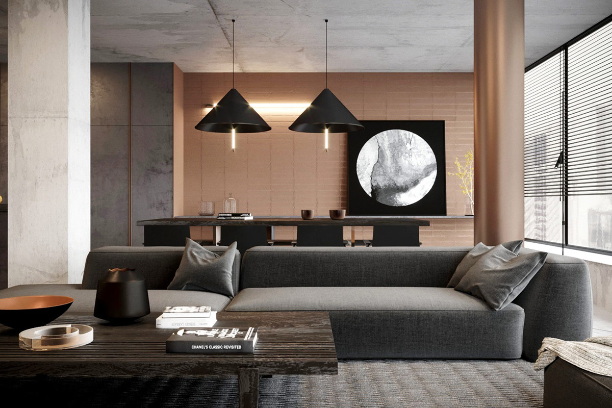 Grey White And Copper Living Room