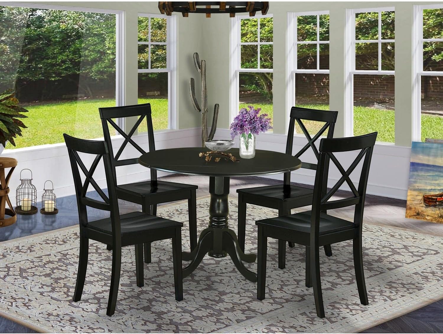 Solid wood round dinning table set