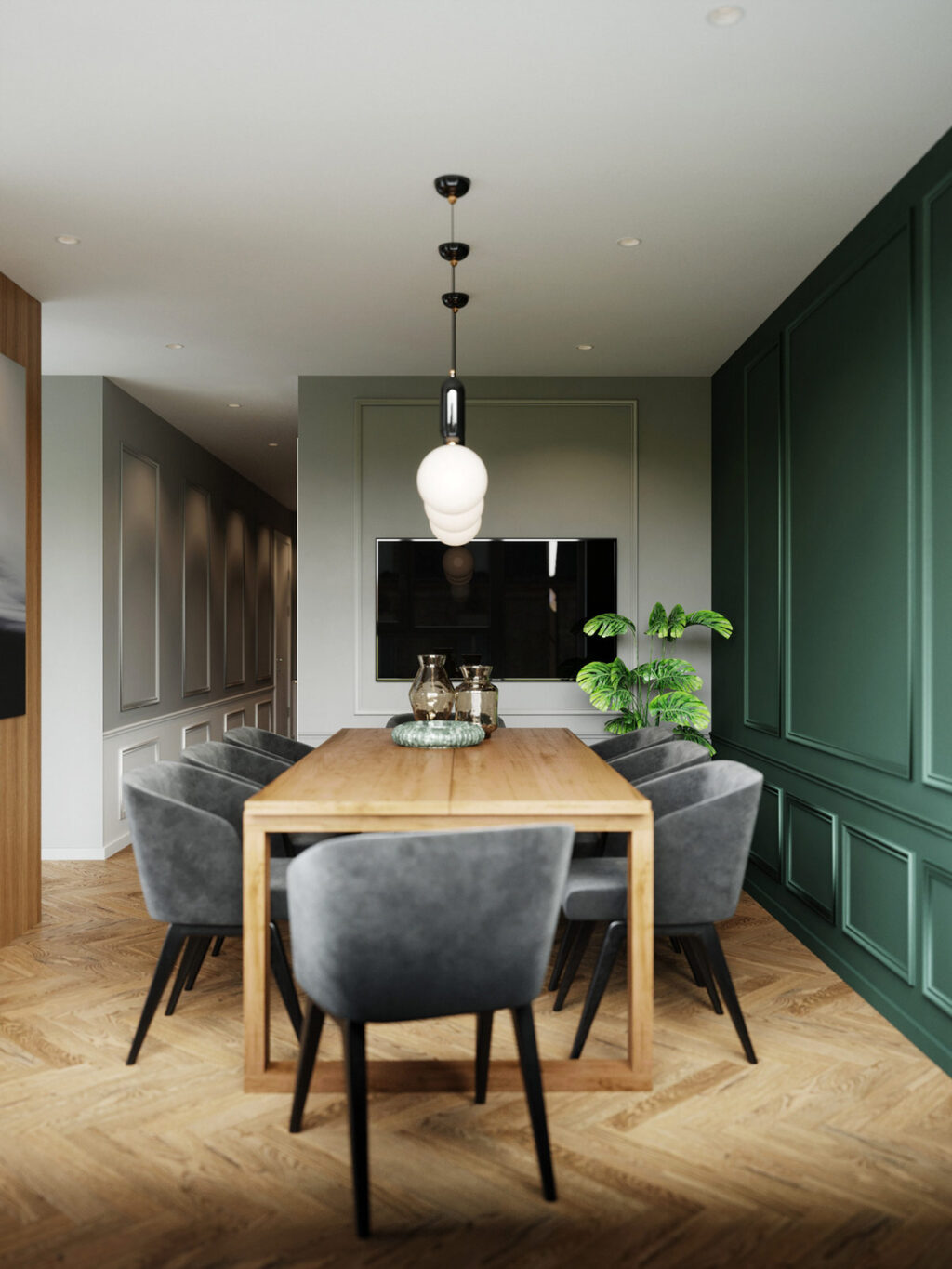 emerald green and grey jewel tone dining room theme | Interior Design ...